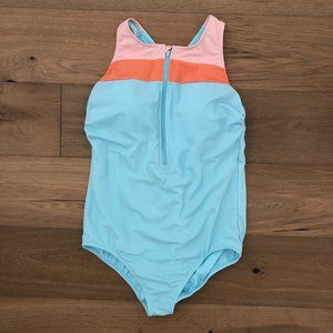 LANDS' END Women's Multi Colored Zip Up Summer Pool Beach One Piece Swimsuit 18